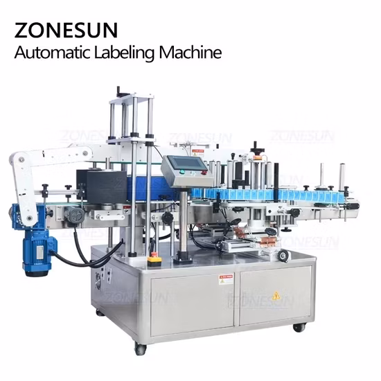 Zonesun 자동 접착 스티커 평평한 표면 라벨 어플리케이터 세탁 세제 병 Labler 양면 라벨링 기계