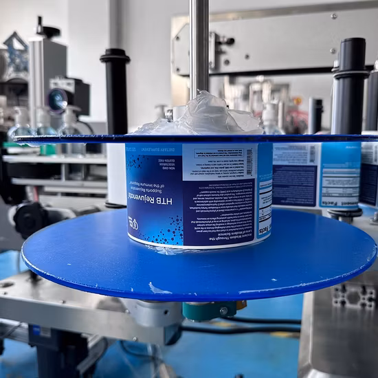 자동 전면 및 후면 양면 평면 사각형 플라스틱 병 스티커 라벨링 기계